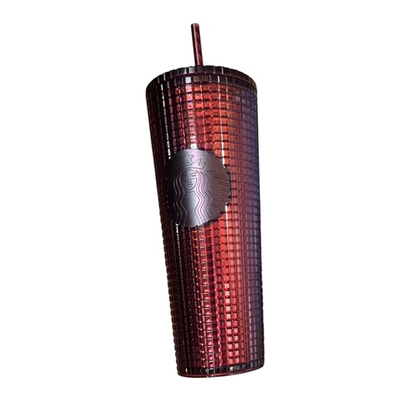 Starbucks Other - Starbucks Red Grid Studded 24oz Tumbler‎ with Straw New